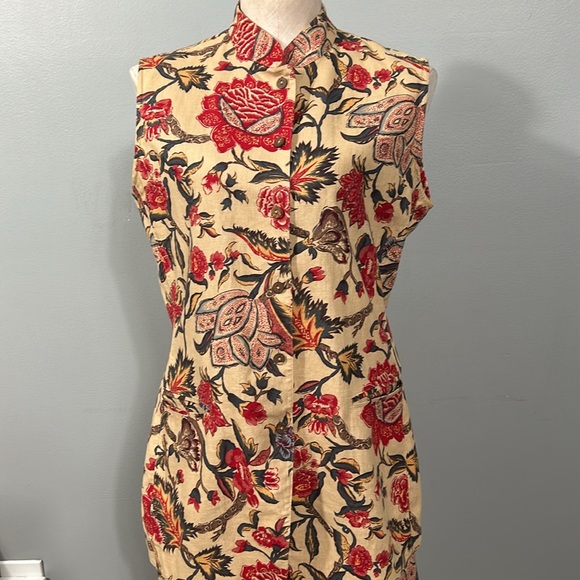 Vintage Susan Bristol Linen Floral Sleeveless Top, Maxi Skirt Mandarin Style 8 - Picture 3 of 16